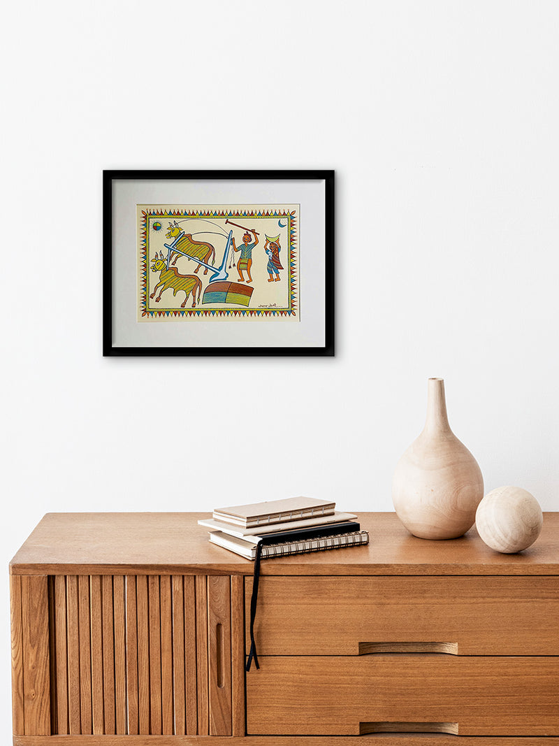 The Farmer Life in Pithora Art by Chanchal Soni for Sale
