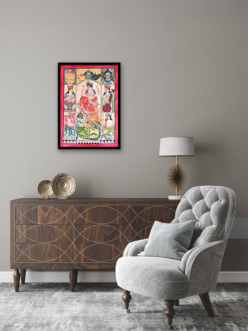 The Indian Deities in Kalighat by Hasir Chitrakar for Sale