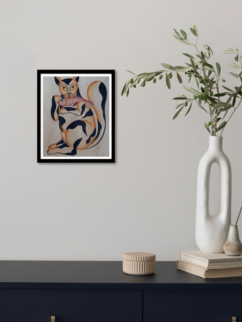 The Mischievous Cat:Kalighat Art for sale