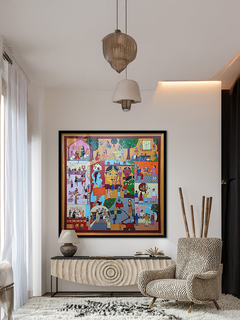 The Rhythm of Life in Cheriyal Scroll by Sai Kiran for Sale