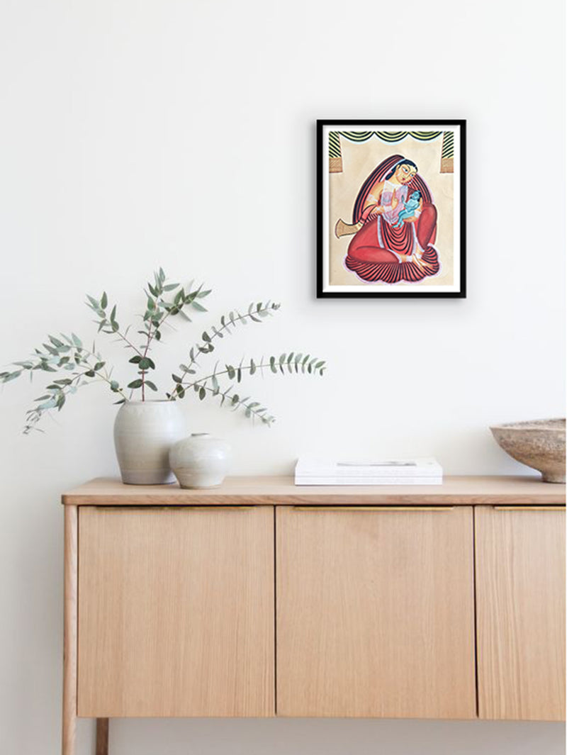 Yashoda Maa with Krishna In Kalighat by Hasir Chitrakar For Sale