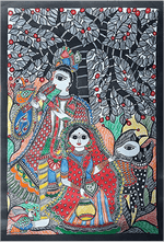 Order Online Lord Krishna with his flute and a lady feeding a cow in Madhubani by Vibhuti Nath