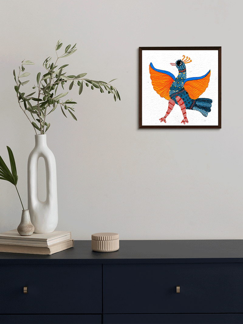A Flight of Grace: Peacock in Gond by Kailash Pradhan for sale