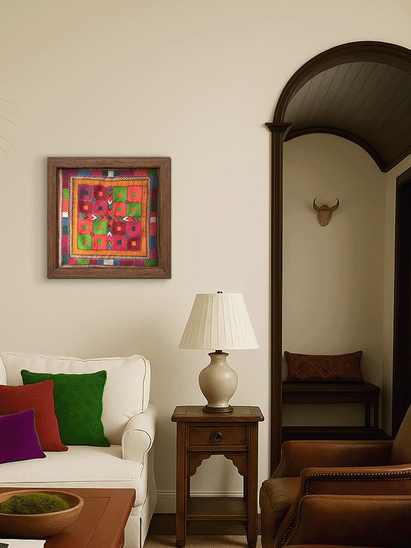 A Grid of Colors in Banjara Embroidery by Sapavat Siddu for sale