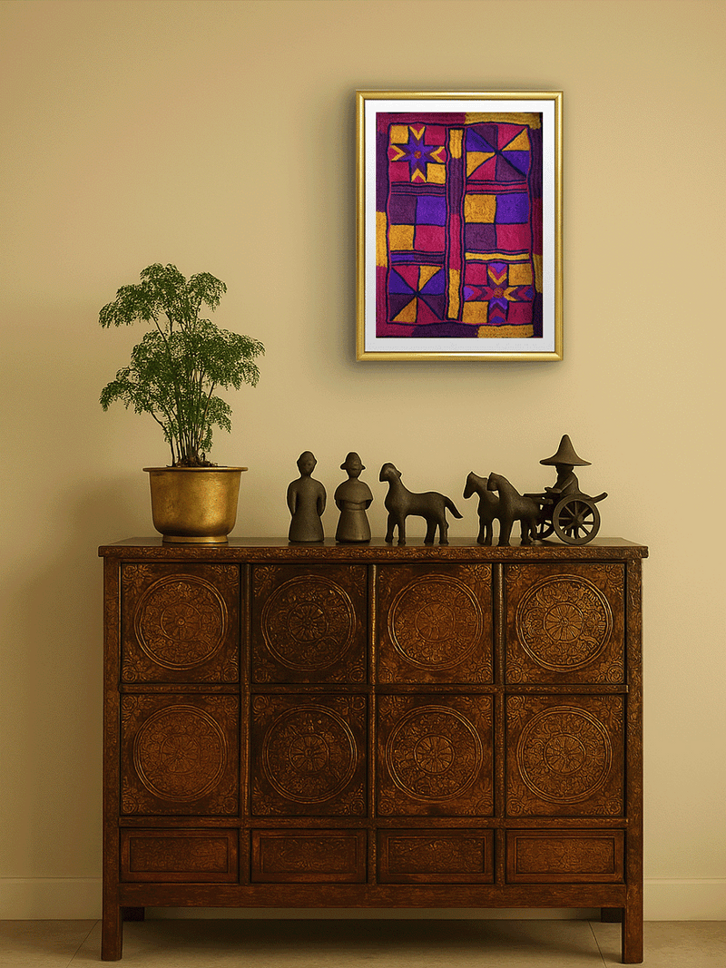 A Tapestry of Color and Geometry in Banjara Embroidery by Sapavat Siddu for sale