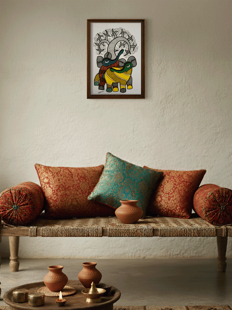 A Walk in Nature: A Pair of Elephant in Gond by Choti Tekam for sale