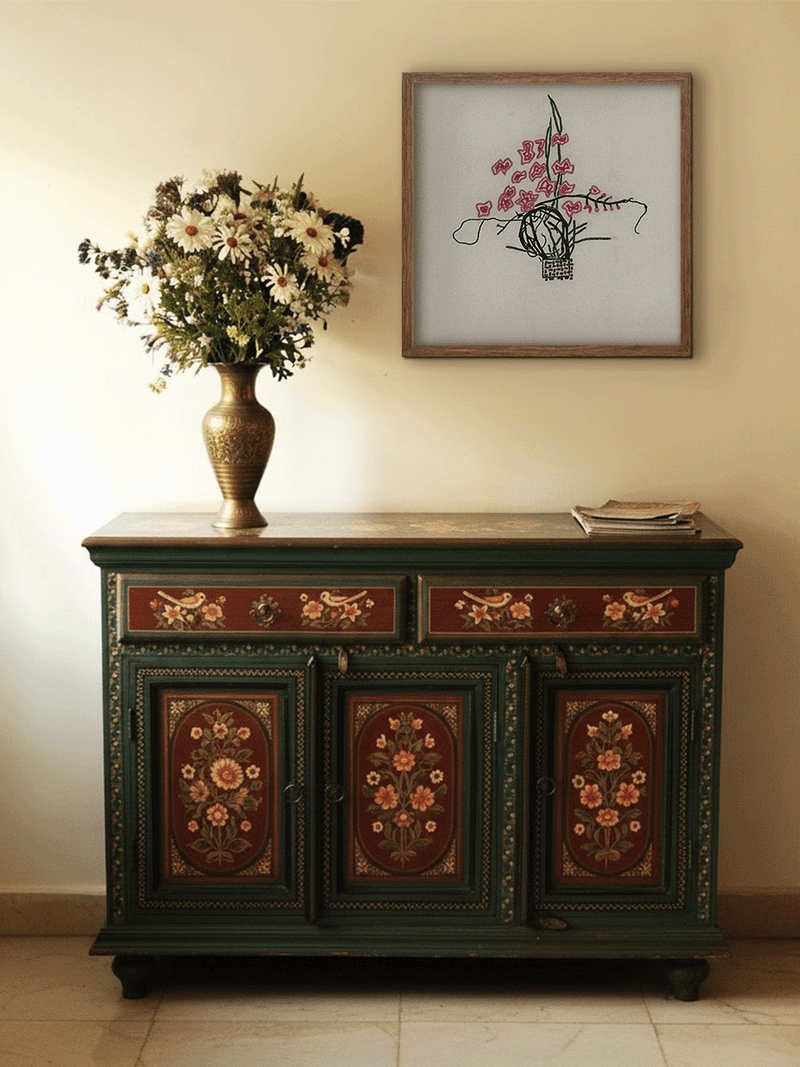 Basket of Blossoms in Sodha Pakko Embroidery by Shrujan for sale