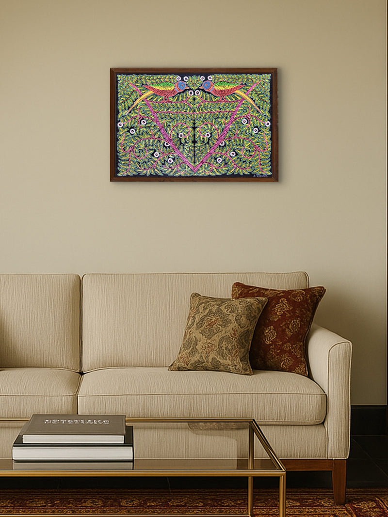 Birds on Tree Rogan Art by Rizwan Khatri for sale