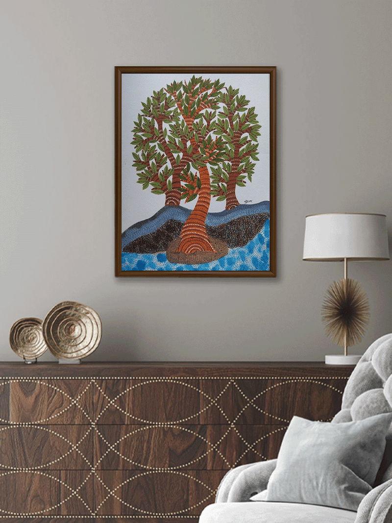 Blossoming Trees in Gond by Sukhiram Maravi for sale