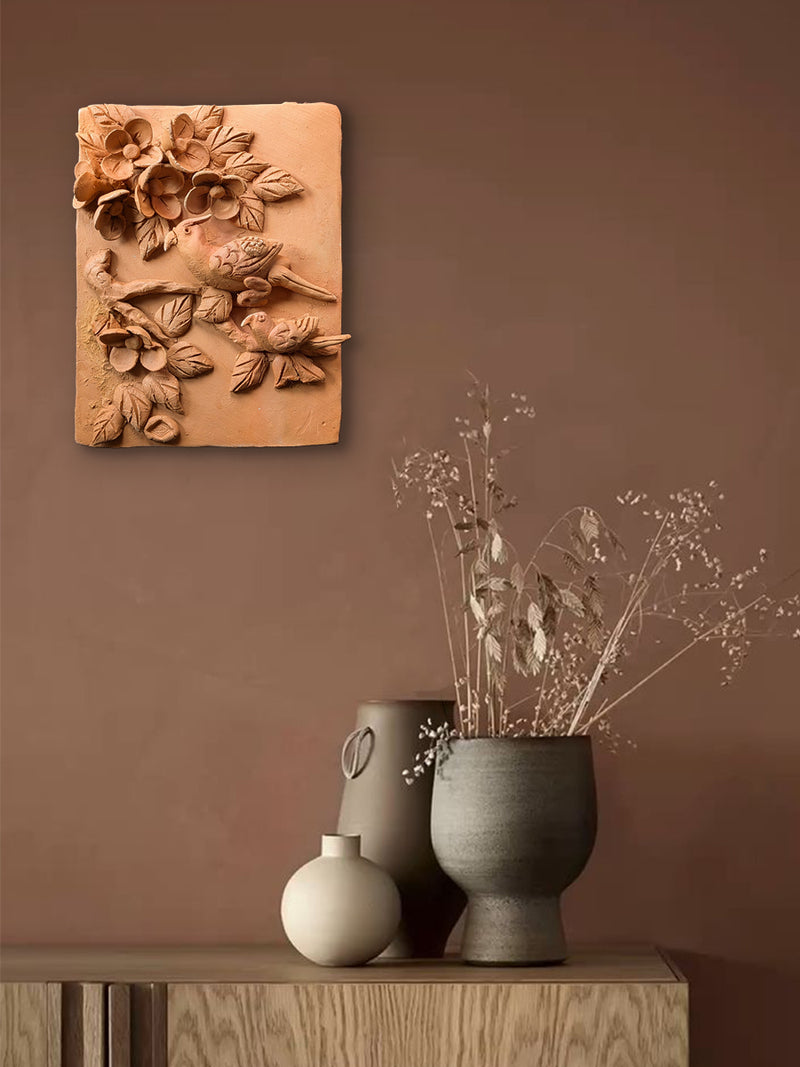 Blossoms and Wings: Birds in Nature in Terracotta by Dolon Kundu for sale
