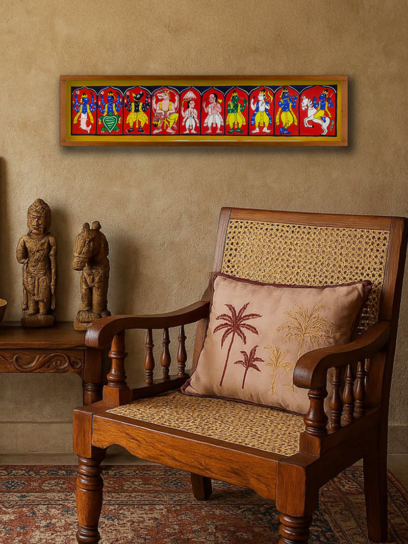 Dashavatara: The Ten Avataras of Lord Vishnu in Manuscript Painting by Sujit Das for sale