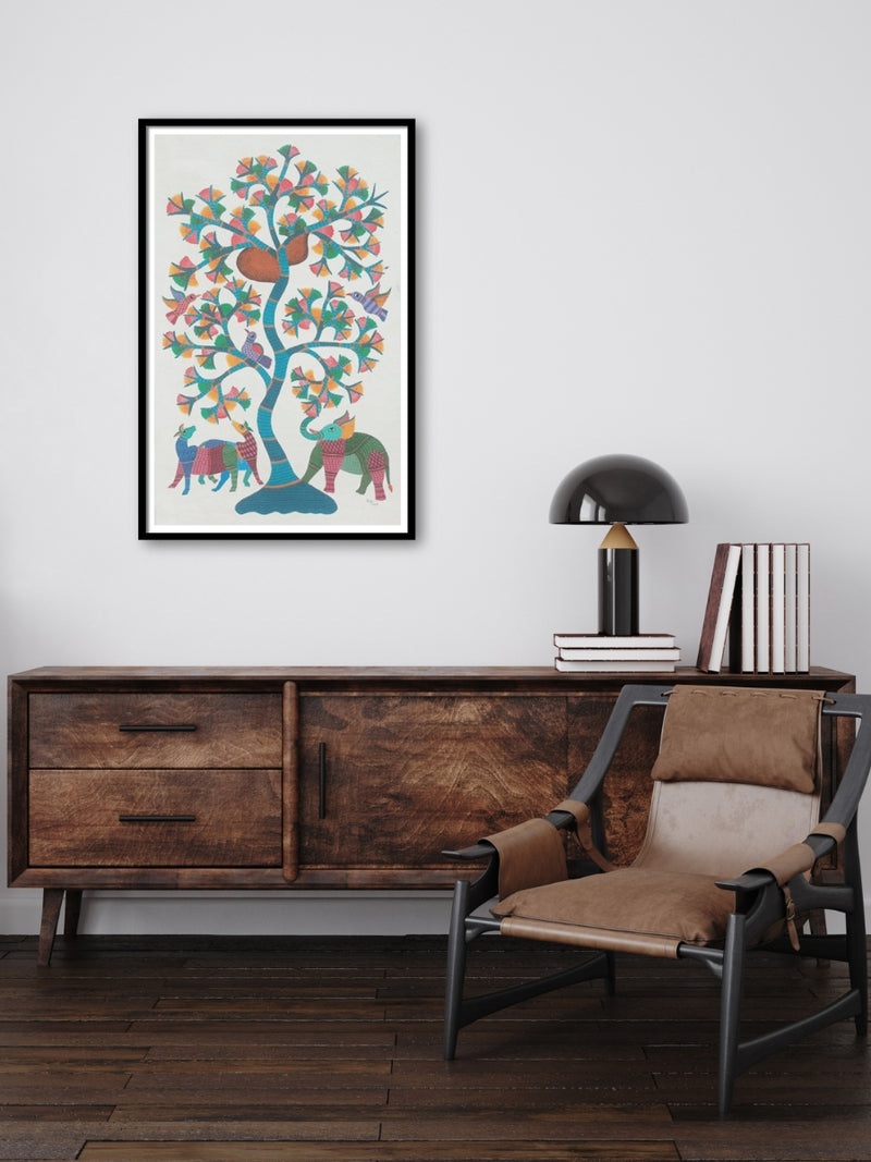 Elephant and Deer in Gond by Kailash Pradhan for sale