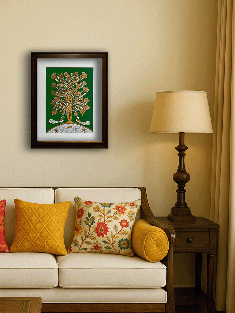 Flora, Birds, and Fishes Phad Painting by Kalyan Joshi for sale
