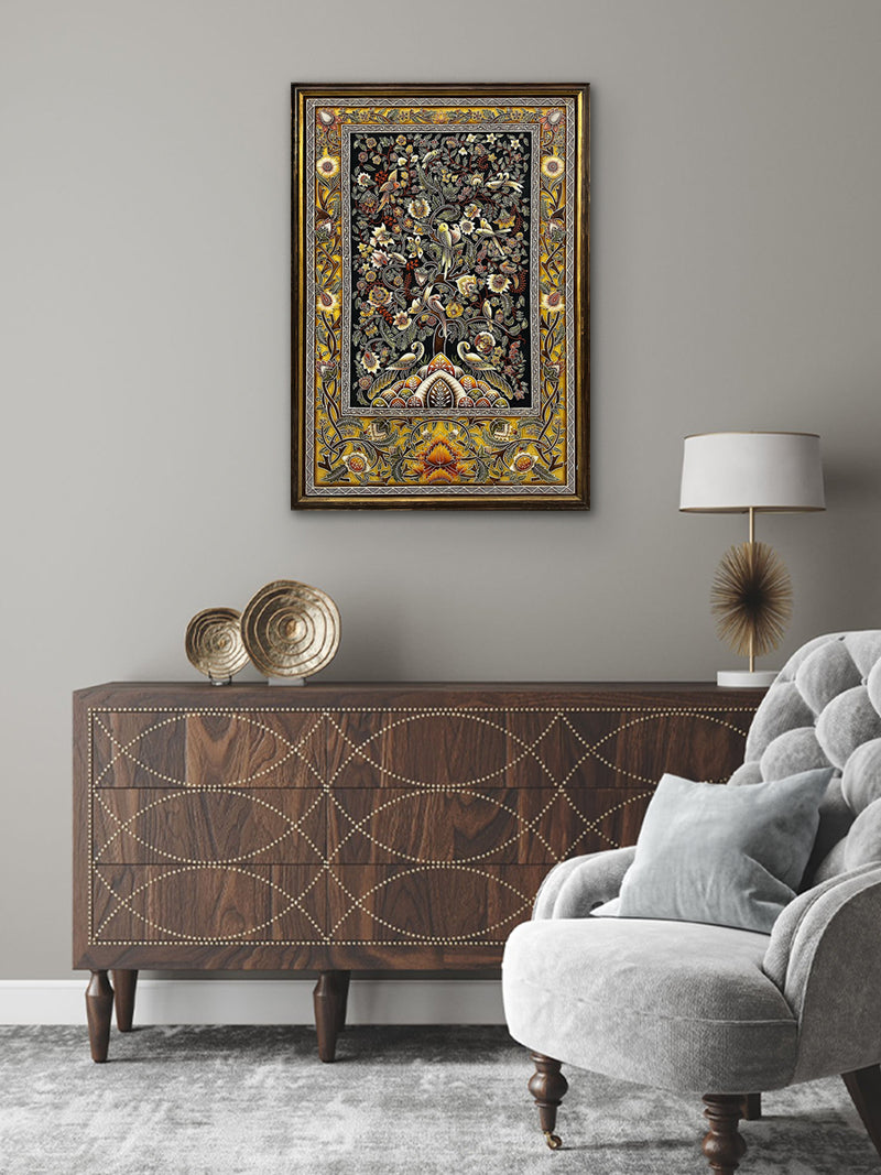 Floral Extravagance: Tree of Life in Stone Dust painting by Amita Sachdeva for sale