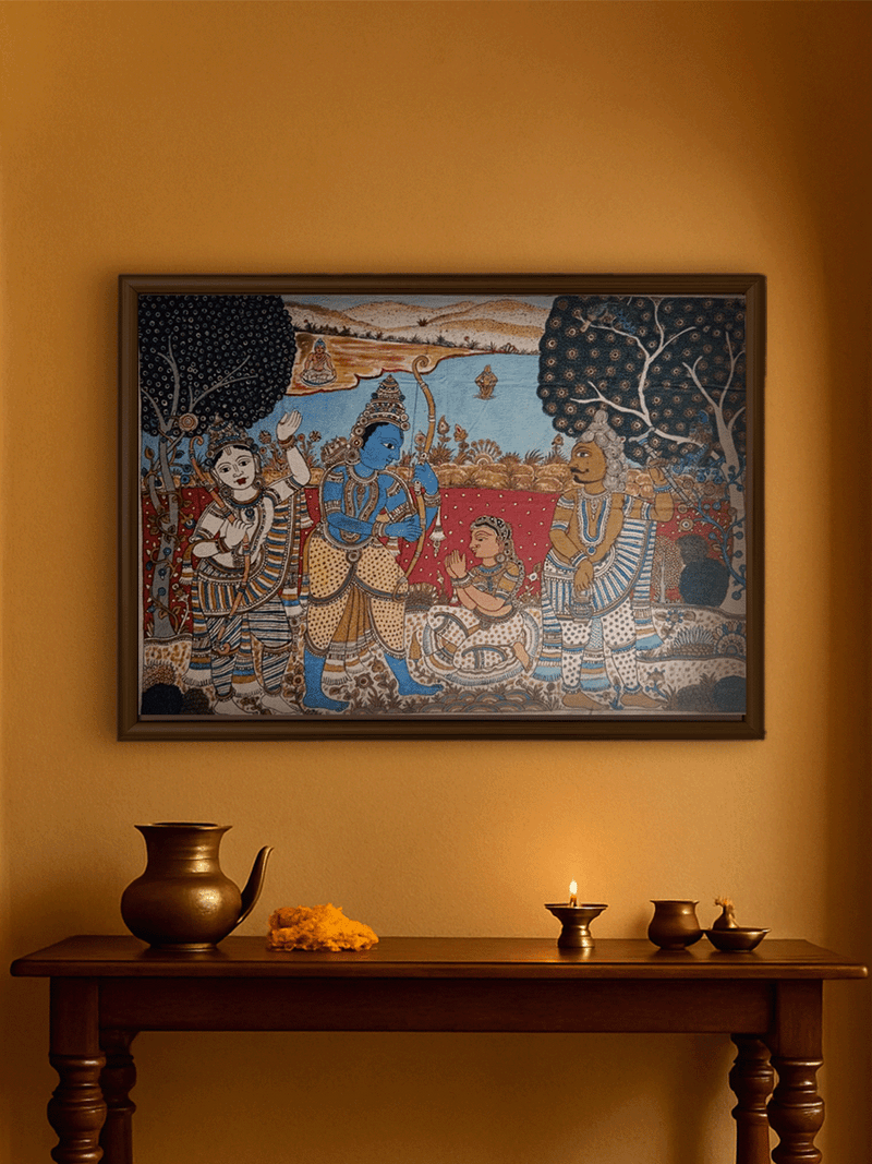 Freeing from the Stone curse: Ahilya Shapath Vimochan in Kalamkari by Siva Reddy for sale