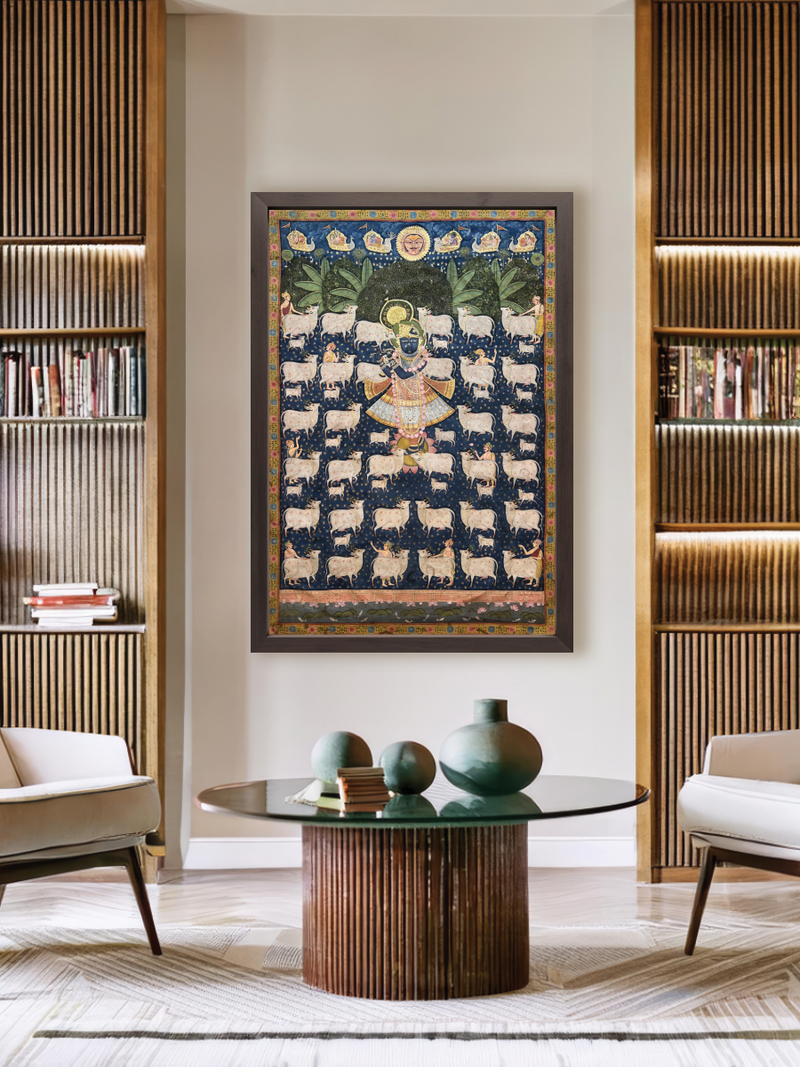 Gopashtami: The Divine Transformation of Lord Krishna in a Pichwai by Naveen Soni for sale