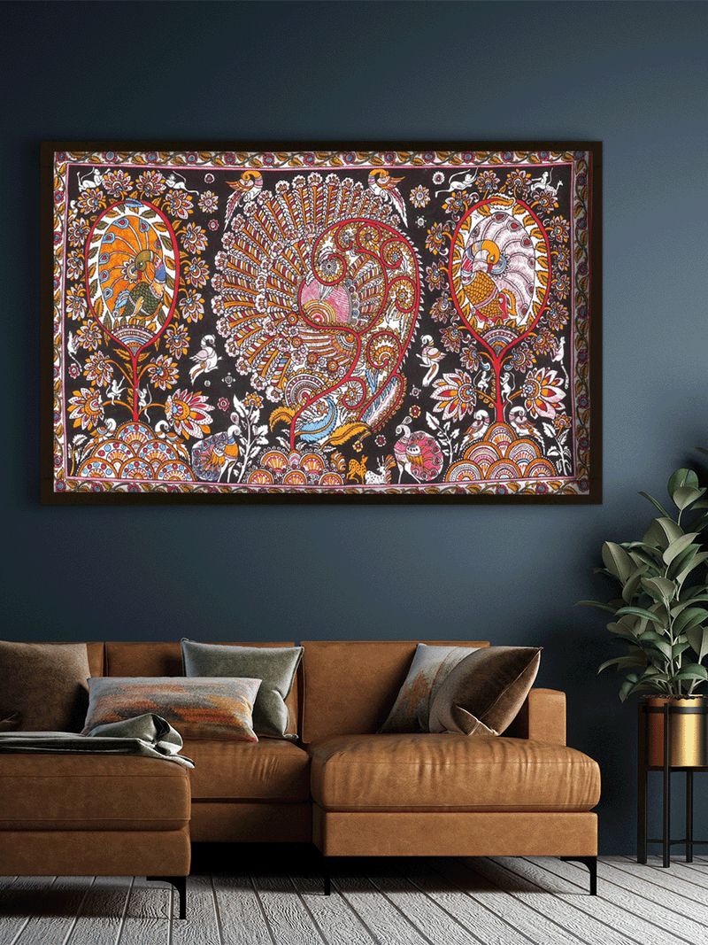 Grace of Nature: Peacocks in Karuppur Kalamkari by K. Lakshminarayan for sale