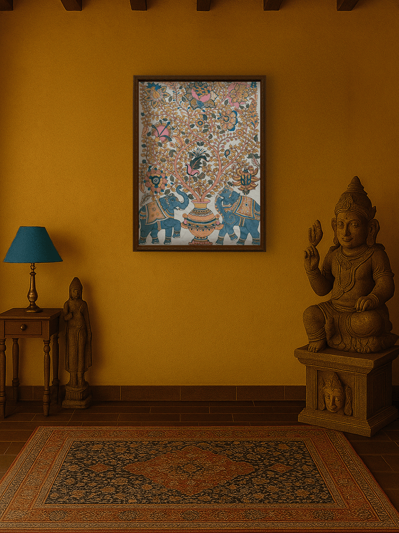 Kalpavriksha with Elephants in Kalamkari by Harinath N. for sale