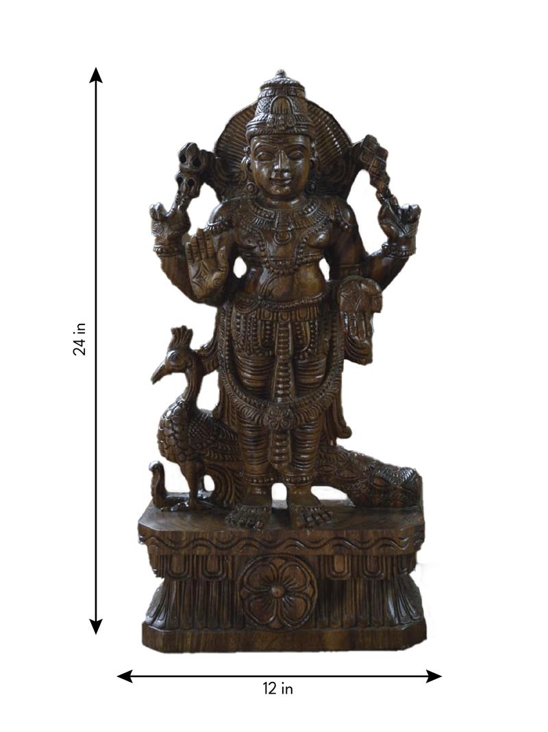 Kartikeya: The God of War in Wood Carving by Shrinivasan for sale