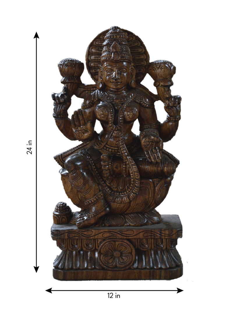 Lakshmi : The Goddess of Wealth and Prosperity in Wood carving by Shrinivasan for sale
