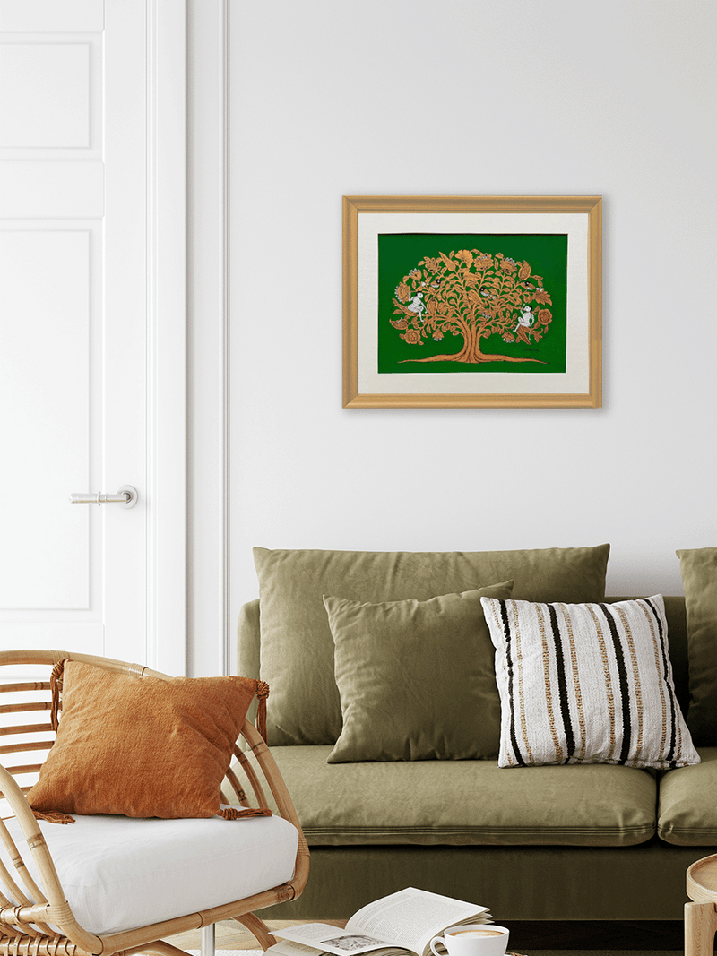 Life's Canopy: Tree with Monkeys and Birds in Phad by Kalyan Joshi for sale