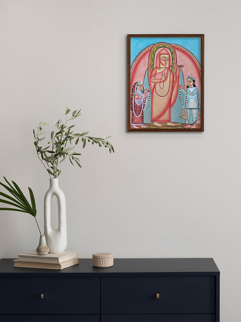 Lord Buddha with Devotees in Kalighat by Hasir Chitrakar for sale