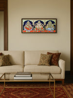 Lord Ganesha, Goddess Lakshmi and Goddess Saraswati: The Auspicious Trinity in Tanjore Art by Sanjay Tandekar for sale