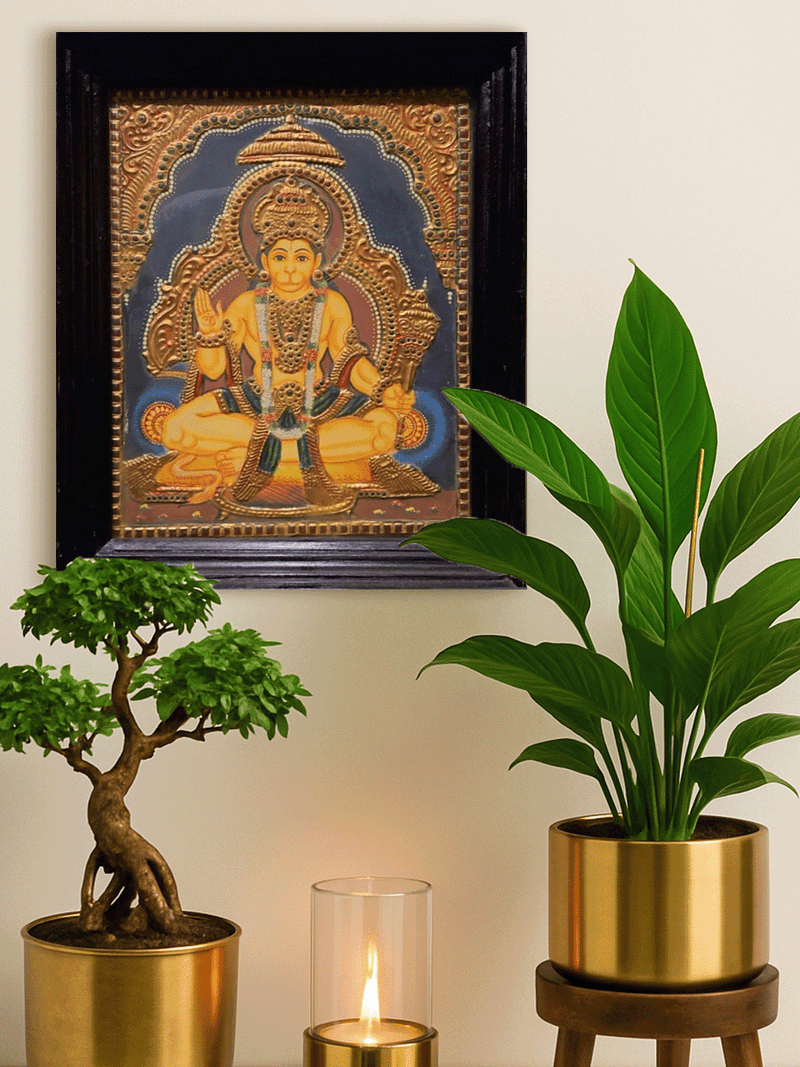 Lord Hanuman: The Wise Monkey God in Tanjore by Sheratone Antique Arts for sale