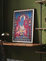 Lord Krishna and the Sacred Cow in Kalamkari by Siva Reddy for sale