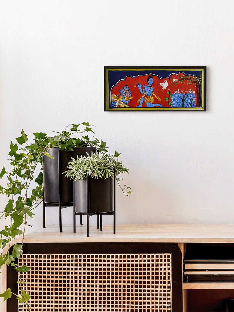 Lord Krishna in Vrindavan in Manuscript Painting by Sujit Das for sale