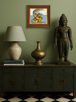 Lord Krishna's Journey: Vasudeva's Crossing of the Yamuna in Phad Painting by Kalyan Joshi for sale