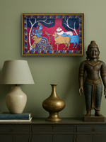 Lord Krishna with Sacred Cows in Kalamkari by Siva Reddy for sale