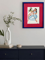 Nayika (Heroine) with Bird and Animal in Kalighat by Uttam Chitrakar for sale