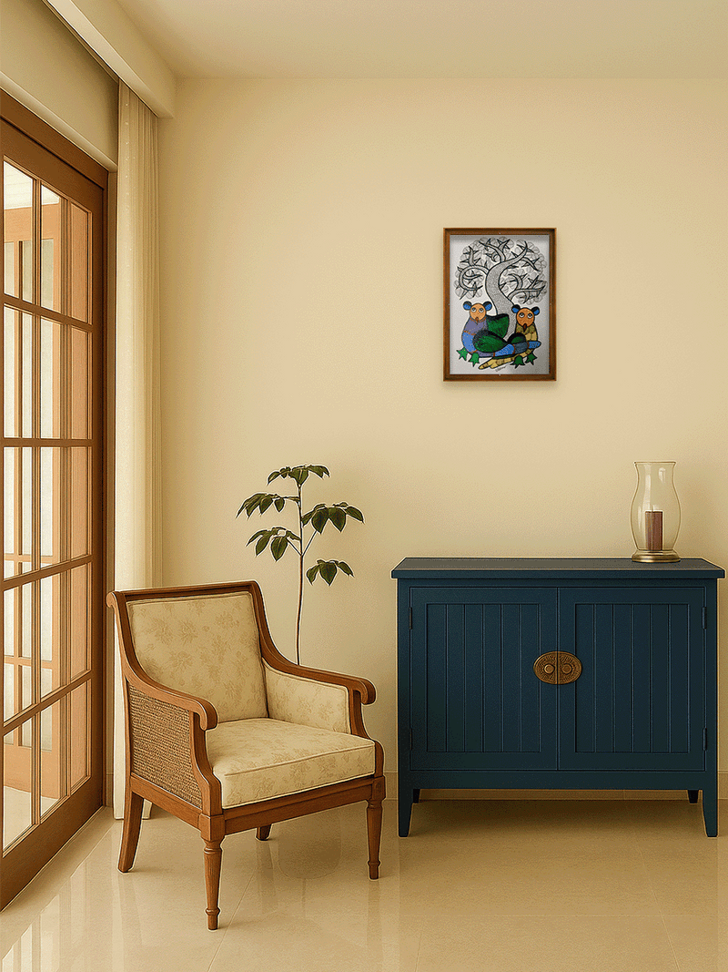 Pair of Owls under the tree in Gond by Choti Tekam for sale