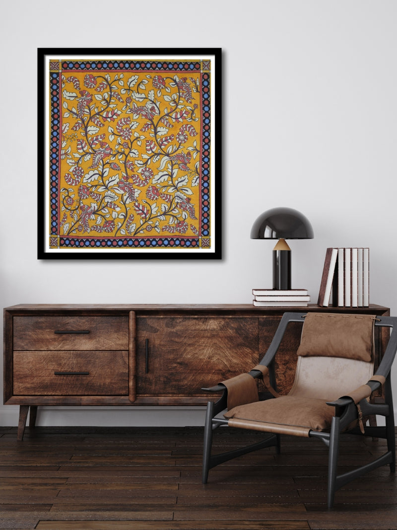 Peacocks Amidst Blossoms in Kalamkari by K. Lakshminarayan for sale