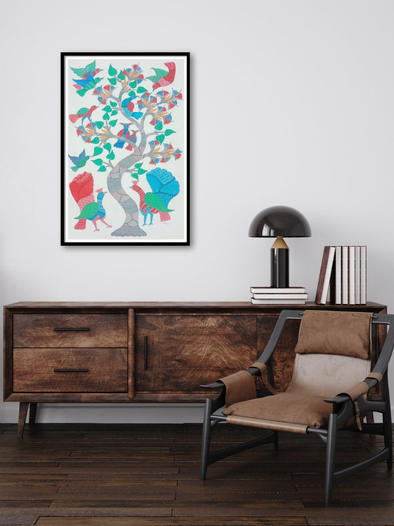 Peacocks and Birds in Gond by Kailash Pradhan for sale