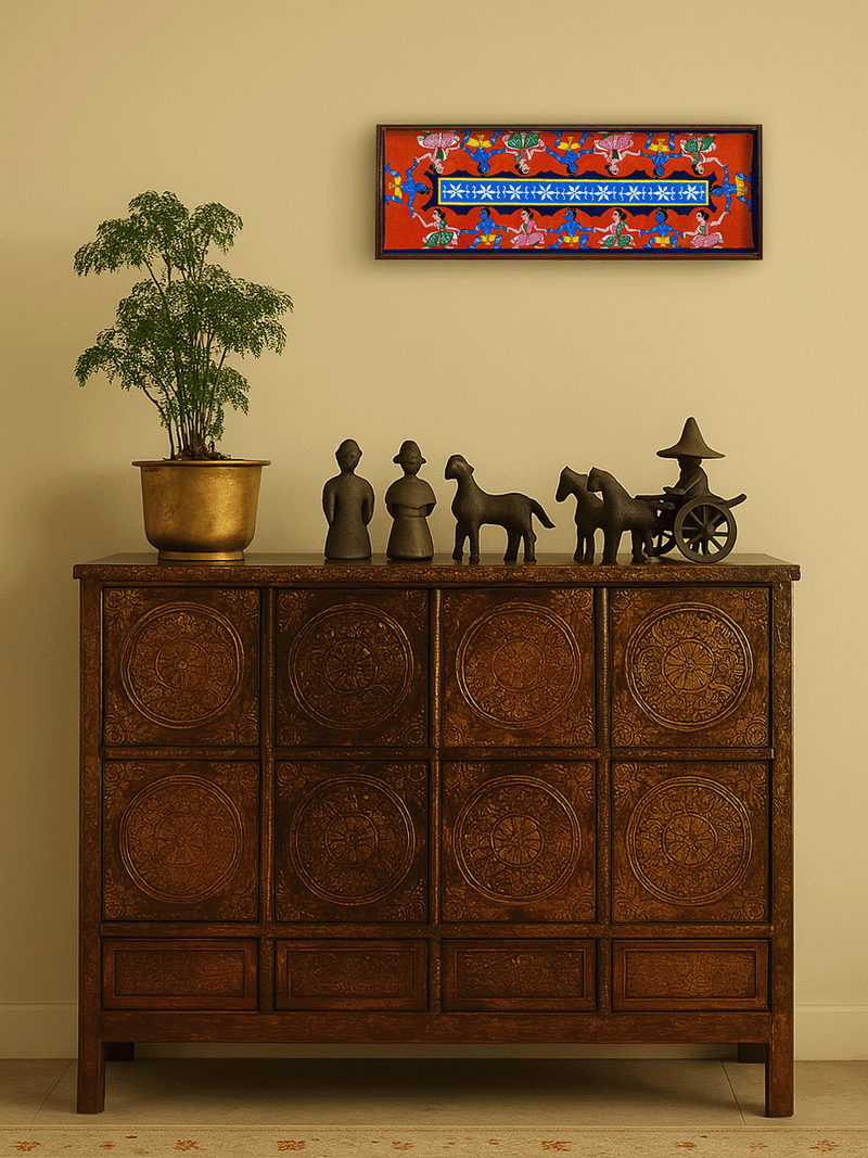 Raas Leela: Lord Krishna with Gopis in Vrindavan in Manuscript Painting by Sujit Das for sale