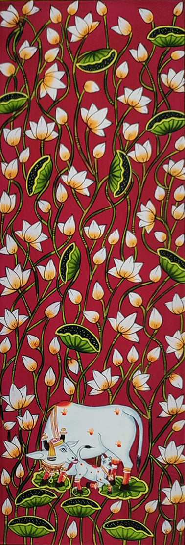 Shop Sacred Companions in Bloom: Cows and Lotuses in Pichwai by Dinesh Soni