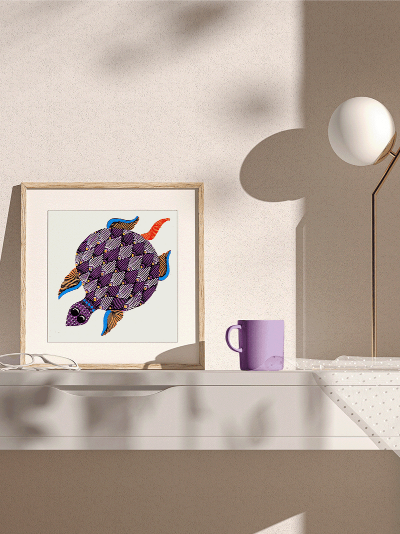 Shelled Wonder: A Turtle in Gond by Kailash Pradhan for sale