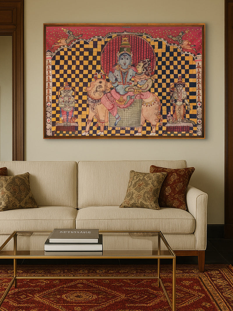 Shiv Parivaar: The Divine Family in Kalamkari by Kanukurthi Guna Sekhar Sai for sale