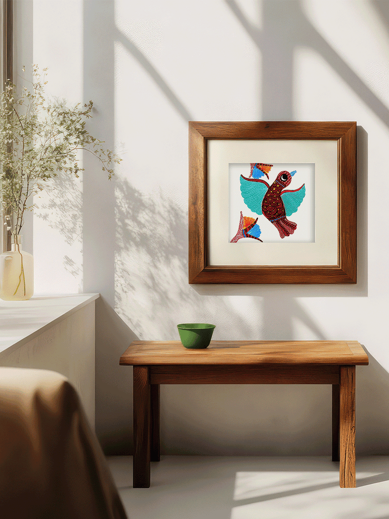 Soaring Grace: A Bird's Flight in Gond by Kailash Pradhan for sale