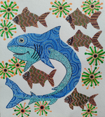 Buy The Aquatic Tales: Shark and Fish in Bhil Painting by Shersingh Bhabor