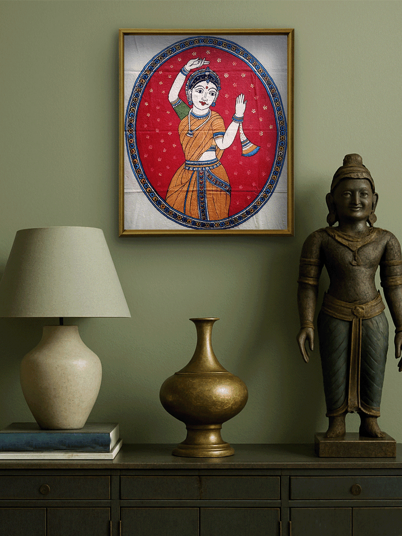 The Art of Dance: Female Dancer in Kalamkari by Siva Reddy for sale