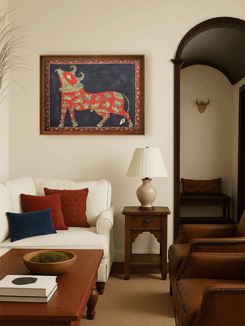 The Celestial Bull: Sagat Mata's Ride in Mata ni Pachedi by Sanjay Chittara for sale