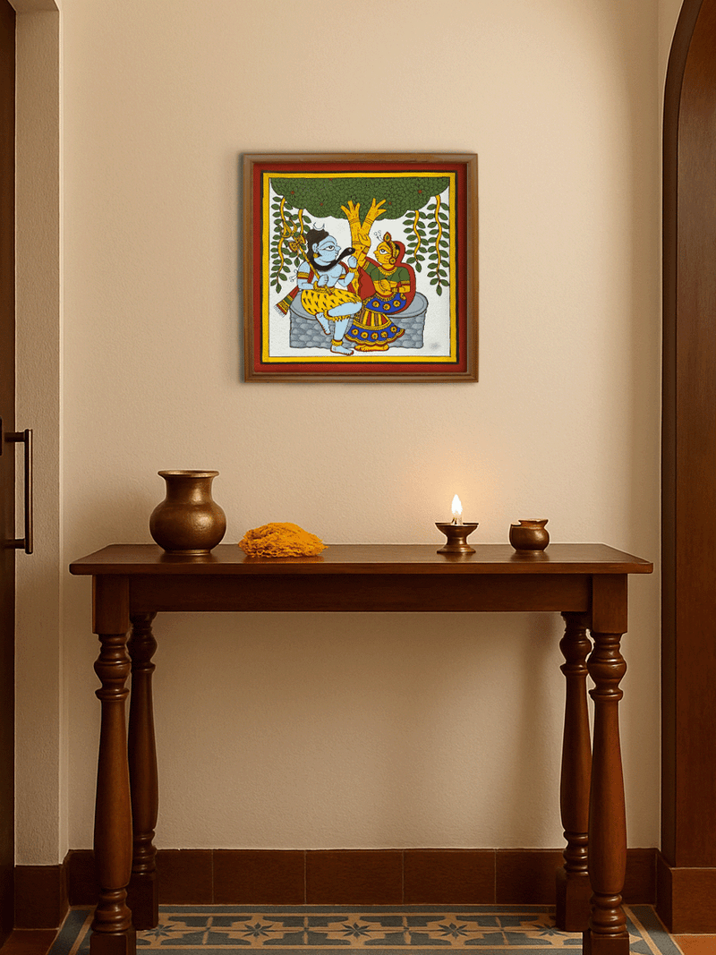 The Celestial Couple: Lord Shiva and Goddess Parvati Under The Sacred Tree in Phad by Kalyan Joshi for sale