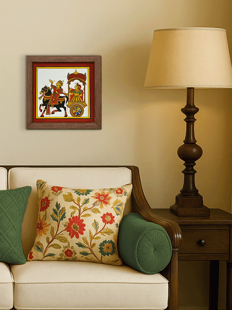 The Chariot Ride: Charioteer and Princess in Phad Painting by Kalyan Joshi for sale