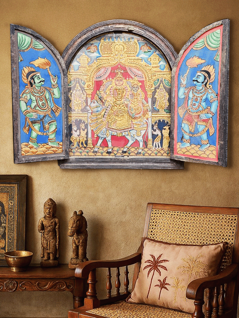 The Divine Family: Lord Shiva's Blessings in Tanjore art by Sheratone Antique Arts for sale