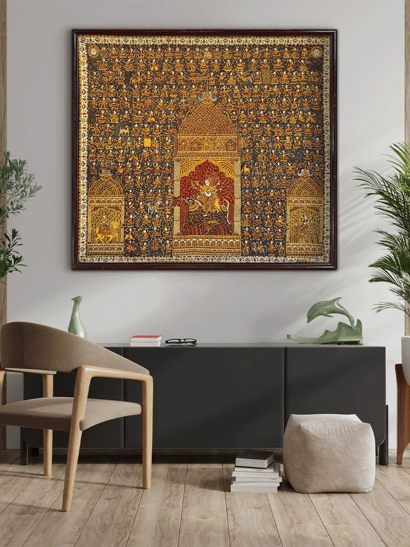 The Divine Trinity: Durga Mata, Meldi Mata and Bahuchar Mata in Mata ni Pachedi by Sanjay  for sale