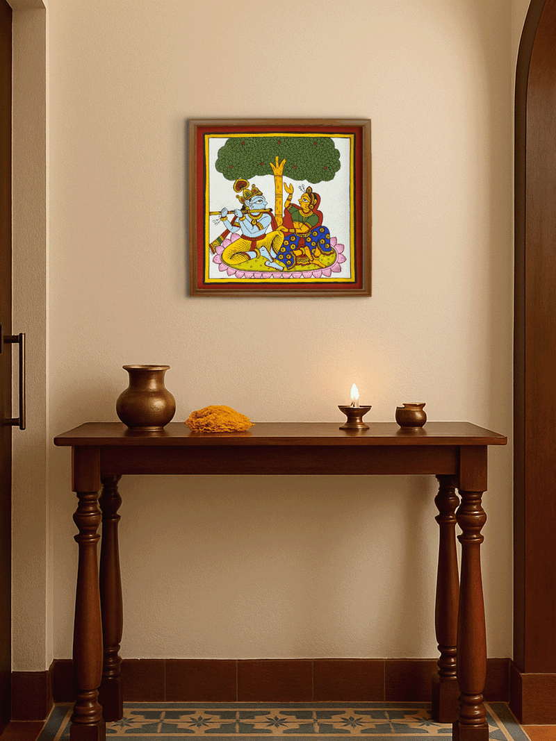 The Eternal Lovers: Lord Krishna and Radha in Phad by Kalyan Joshi for sale