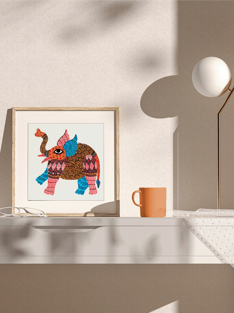 The Gentle Giant: Elephant in Gond by Kailash Pradhan for sale